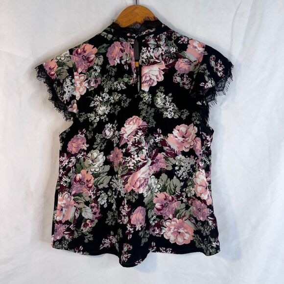 Lily White Black Floral Lace Ribbon Fairy Core Whimsical Dreamy Blouse Size MD - Picture 2 of 7